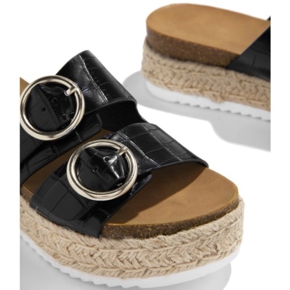 Adjustable Black Croc Double Buckle Espadrille - Picture 5 of 9